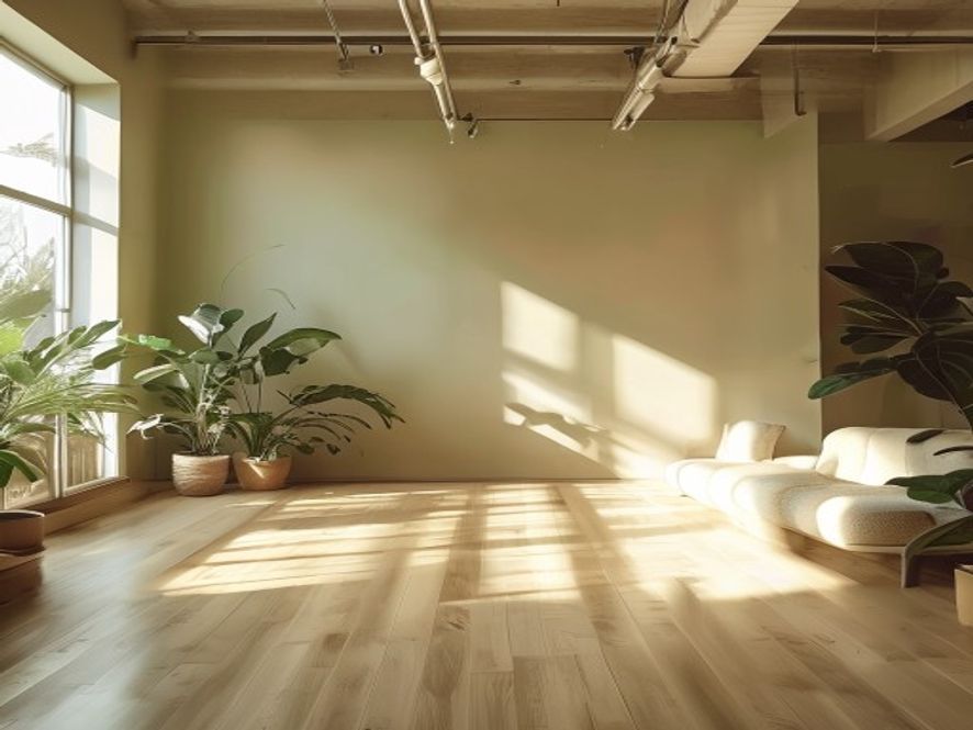 Calm coaching studio interior with minimalist design and natural materials